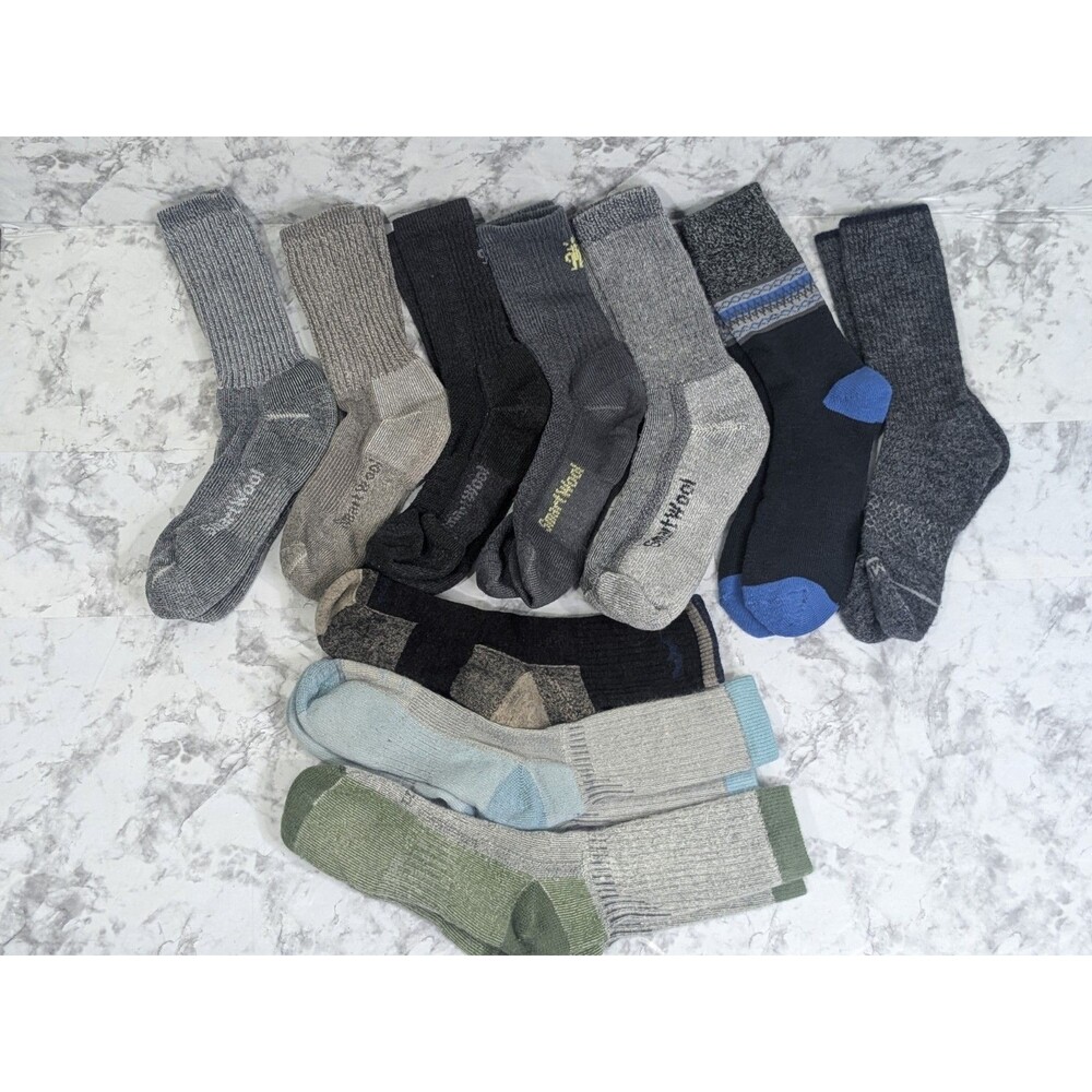 10 Pairs Wool Socks Smartwool 5 Columbia 1 LL Bean 2 Darn Tough 1 Bombas 1 L/XL